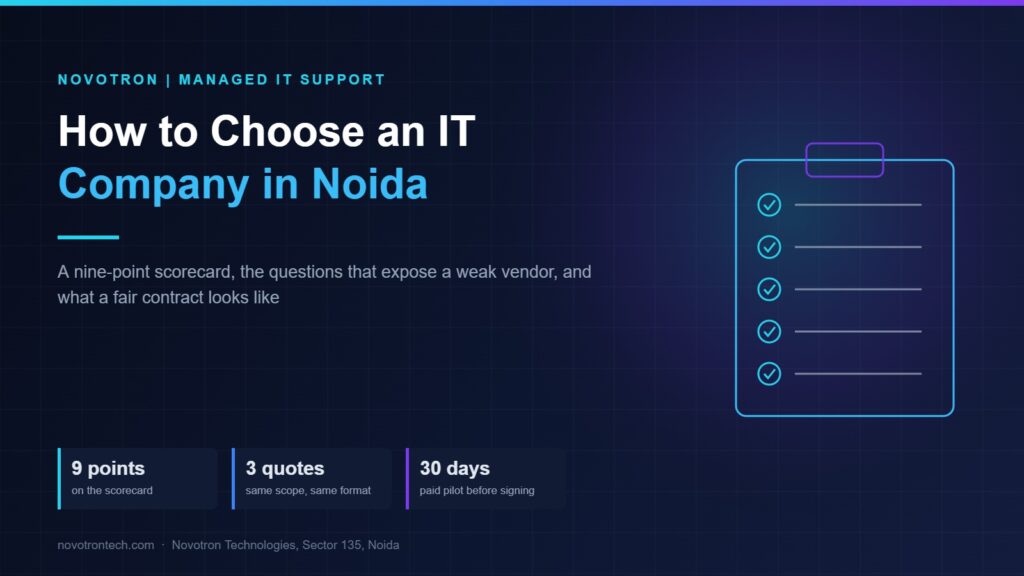 How to choose an IT company in Noida - 2026 buyer guide cover by Novotron Technologies